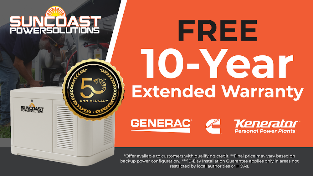 Suncoast Free 10 Year Warranty